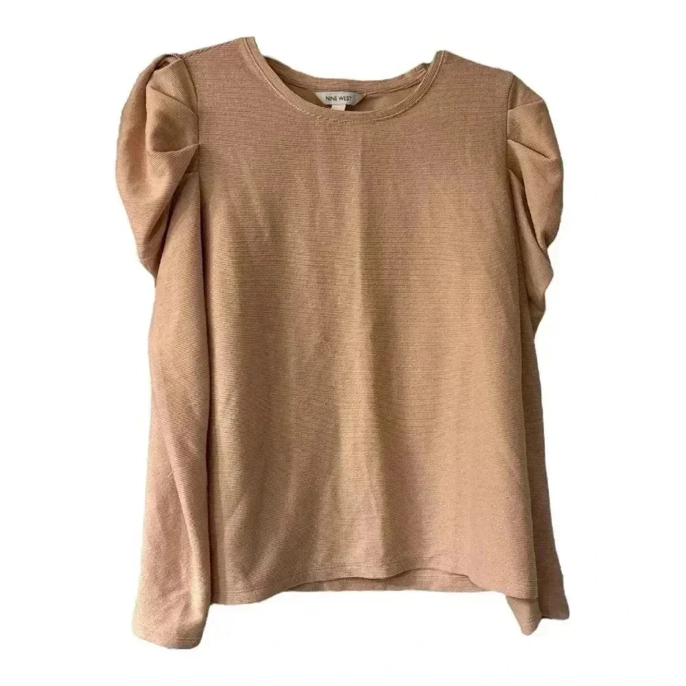 Nine West Women’s Tan Puff Long  Sleeve Top Size Large